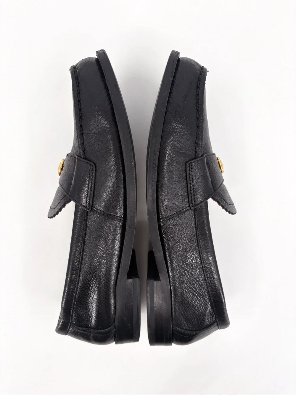 TORY BURCH Classic Loafers Black Leather Gold Double T 6.5